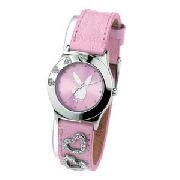 Playboy Ladies Pink Heart Strap Watch