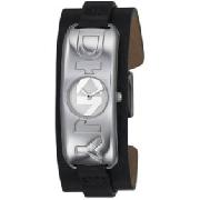 DKNY NY3935 Ladies Stainless Steel Logo Case and Black Cuff Leather Strap Watch
