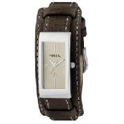 Fossil ES9827 Ladies Brown Leather Cuff Watch with Cream Analog Dial