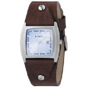 Fossil JR8133 Stainless Steel Gents Analogue Blue Dial Leather Cuff Watch