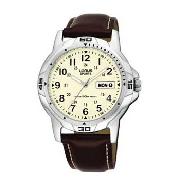 Lorus - Men's Round Cream Dial with Brown Strap Watch