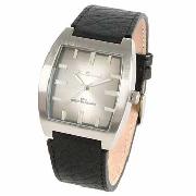 Ben Sherman - Men's Silver Coloured Dial Black Textured Leather Strap Watch