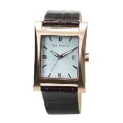 Ted Baker - Men's Square Rose Gold Case with Brown Strap Watch