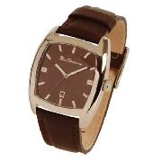 Ben Sherman - Men's Tonneau Brown Dial Brown Leather Strap Watch