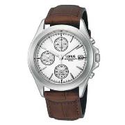 Lorus - Men's White Chronograph Dial with Brown Strap Watch