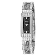 DKNY - Women's Black Dial with Clear Diamante Cut Out Bangle Watch
