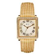 Guess by Marciano - Women's Cream Crystal Side Dial and Gold Leather Strap Watch