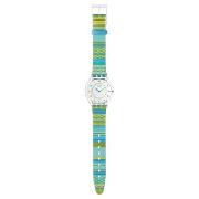 Swatch - Women's Green and Blue Stripe Strap Watch