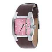 Diesel - Women's Pink Square Dial with Brown Strap Watch