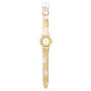 Swatch - Women's Round Gold Dial and Textured Gold Jelly Strap Watch