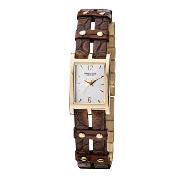 Kenneth Cole - Women's Two Tone Case with White Dial and Brown Stud Strap Watch