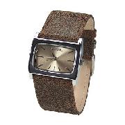 Bench Men's Rectangular Dial and Brown Leather Strap Watch