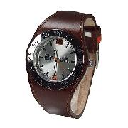 Bench Men's Round Silver Dial and Brown Leather Strap Watch