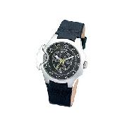 Diesel Men's Round Black Dial and Black Leather Strap Watch