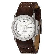 Diesel Watch with Brown Leather Strap and Silver Face