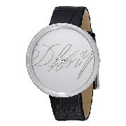 DKNY Ladies' Round Dial and Black Leather Strap Watch