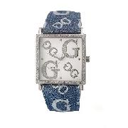 Guess Ladies' Blue Denim Strap Watch