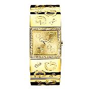 Guess Ladies' Gold-Plated Logo Semi-Bangle Watch