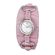Guess Ladies' Round Silver Dial and Pink Cuff Watch