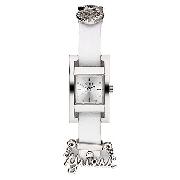 Guess Ladies' Silver Dial with Charms White Cuff Watch