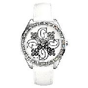Guess Ladies' Twirl Large Dial and Whit E Strap Watch