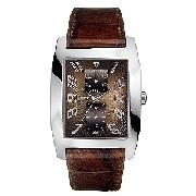 Guess Men's Multi-Functional Dial and Brown Strap Watch