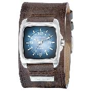 Kahuna Men's Blue Dial Brown Leather Cuff Watch