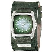 Kahuna Men's Green Dial Brown Leather Cuff Watch