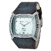 Kahuna Men's Silver Dial Black Leather Strap Watch
