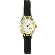 Limit Ladies' Gold-Plated Oval Dial and Black Strap Watch