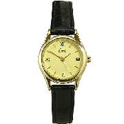 Limit Ladies' Gold-Plated Round Dial and Black Strap Watch