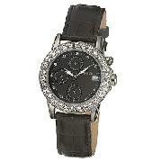 Morgan Ladies' Black Multi-Dial Leather Strap Watch