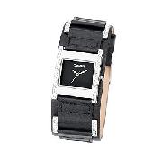 Morgan Ladies' Stone-Set Black Leather Strap Watch