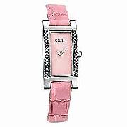 Oasis Ladies' Pink Stone-Set Leather Strap Watch
