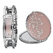 Oasis Ladies' Pink Stone-Set Watch with Compact