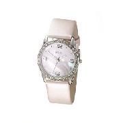 Oasis Ladies' Stone-Set Baby Pink Strap Watch