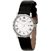 Rotary Men's Round Dial Black Leather Watch