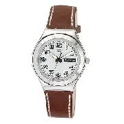 Swatch Casse Cou Men's Brown Leather Strap Watch