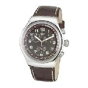 Swatch Your Turn Men's Brown Leather Strap Watch