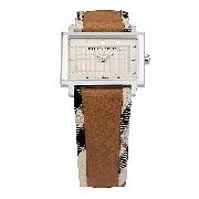Burberry Ladies' Cognac Leather and Check Watch
