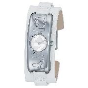 DKNY Ladies' Stainless Steel White Leather Cuff Watch