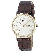Rotary Windsor Men's Gold-Plated Leather Strap Watch